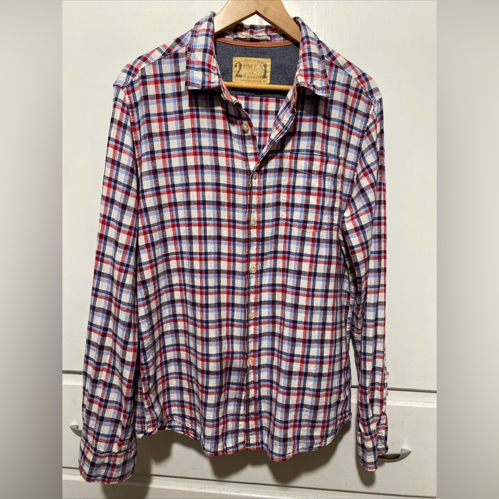 21 Men An American Brand Men's Blues Plaid Long Sleeve Shirt Sz L Classic